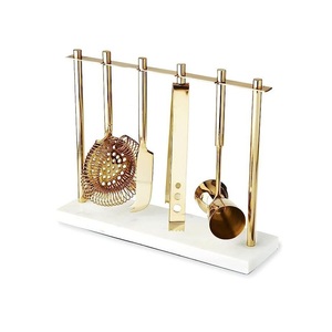 Designer Gold Stainless Steel <b>Bar</b> Tool Set with Marble Stand, Luxury Metal Cocktail <b>Accessories</b> <b>for</b> Modern <b>Home</b> <b>Bar</b> & Interior - Product Image 2