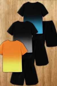 ชุดเครื่องแต่งกายเด็กผู้ชาย2ชิ้นเสื้อยืดคอกลมลำลองพิมพ์ลายต้นมะพร้าวและกางเกงขาสั้นผ้าถักโพลีเอสเตอร์ยืดเล็กน้อย - Product Image 4