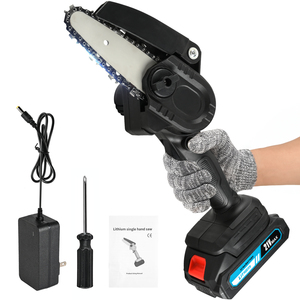 Schwarze elektrische Mini-Kettensäge Schnur los 4-Zoll mit Akku und Ladegerät für Baumschnitt und Holz schneiden im Haushalt - Product Image 1