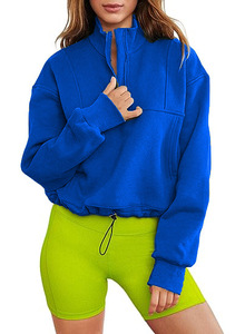 Vente chaude printemps automne coton polaire à capuche demi fermeture éclair ourlet dessiner corde loisirs sweats à capuche livraison DDP - Product Image 2