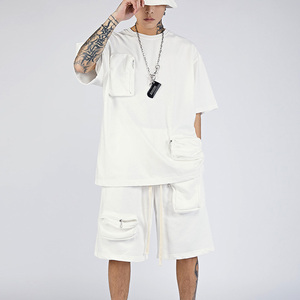 ชุดเสื้อผ้าลำลองถักแขนสั้นและกางเกงขาสั้นสำหรับผู้ชาย, ชุดลำลองไซส์ใหญ่พิเศษเอวยางยืดน้ำหนักเบา - Product Image 4