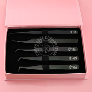 Pinzas de extensión de pestañas profesionales de alta calidad Punta de fibra 90 para un agarre perfecto para pestañas Nunca se deslizan Pinzas finas de volumen de arranque X - Product Image 1