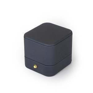 Vintage Elegant Dark Blue Square <b>Proposal</b> <b>Ring</b> <b>Box</b> with Custom Logo for Wedding - Product Image 2