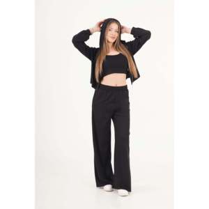 Ensemble trois pièces LUSTRIN pour femme en mélange modal noir : cardigan, crop top et pantalon – Confortable et élégant pour la vente en gros - Product Image 1