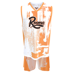 Maillots et shorts de basketball unisexes personnalisables REEMA, impression sérigraphique, respirants, grandes tailles, ensembles d'uniformes de basketball 100% - Product Image 1