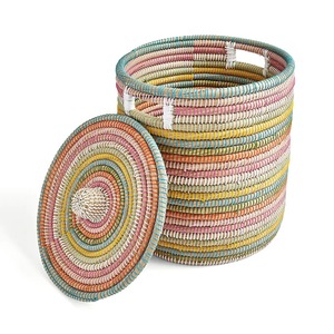 กล่องเก็บของทรงกลมสีรุ้งพร้อมฝาปิด กล่องเก็บของทำมือ เป็นมิตรกับสิ่งแวดล้อม ของตกแต่งบ้านจากธรรมชาติ ขายส่งจากเวียดนาม - Product Image 4