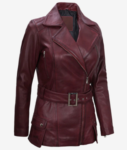 Chaqueta de Motociclista Extra Grande para Mujer, Color Granate, Cinturón de Cuero PU, Transpirable, de Lona, Producto Terminado - Product Image 5
