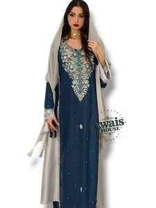 Kaftan Abaya Jalbiya Hijab de luxe en broderie solide, vêtements islamiques, vêtements modestes pour femmes musulmanes, simple en mousseline de soie, orné de perles, de cristaux et de paillettes - Product Image 6