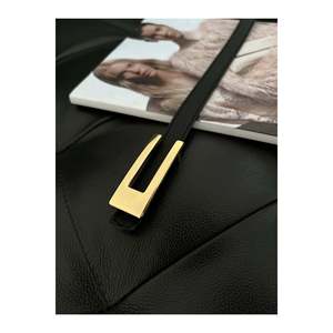 Ceinture fine pour femme avec boucle dorée de créateur, ceinture pour veste, ceinture pour chemise, ceinture pour robe - Noir-doré - Product Image 5