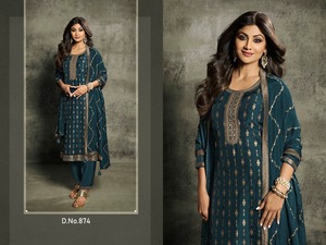 Jacquard de viscosa pura de estilo clásico con trabajo de secuencia de bordado con un hermoso traje menos elegante - Product Image 2