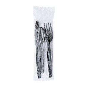 Kit de couverts jetables noirs robustes 3 pièces Boardwalk - Fourchette/Couteau/Cuillère en plastique, 250 pièces/carton pour les fêtes - Product Image 3