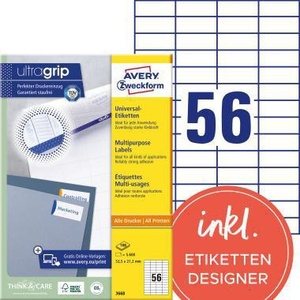 Etiquetas de Papel Blanco Avery Zweckform Ultragrip 52.5 x 21.2 mm, No Removibles, 5600/Paquete, Universales para Uso en Oficina - Product Image 1