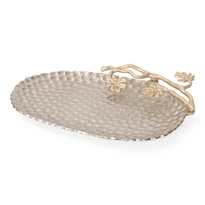 High Quality Metal Oval Serving Tray with <b>Tree</b> Branch Handles Elegant Design Aluminum Home Hotel Kitchen Food Tray for <b>Ramadan</b> - Product Image 1