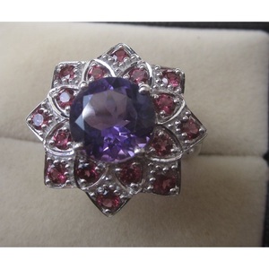 Shah Gems Women's Natural Amethyst Garnet <b>Ring</b> 925 Sterling <b>Silver</b> Rhodium Plated Everyday Wear <b>Set</b> in 925 Sterling <b>Silver</b> - Product Image 1
