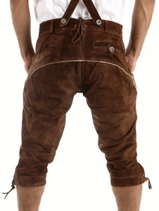 Kniebundhosen informal en cuero de ante de vaca marrón oscuro Trachten alemán estilo bávaro Oktoberfest cintura media-Kniebundhosen - Product Image 6
