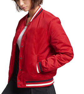 Chaqueta de Béisbol Varsity de Satén con Mangas en Contraste para Mujer, Chaqueta Larga de Invierno con Letras Bordadas del Equipo - Product Image 4