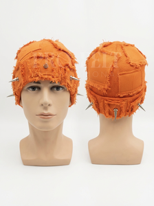 Gorras de Punto Jacquard Acanaladas Vintage Lavadas Personalizadas OEM ODM con Parches de Mezclilla y Tachuelas, Gorras de Mezclilla Tejidas - Product Image 3