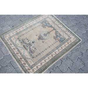 Alfombra Turca, Pequeña, 2.8x3.2 pies, Alfombra Vintage, Alfombra de Lana Azul Ombré - Product Image 3