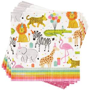 Serviettes de table à franges pour fête d'anniversaire, lot de 20, animaux de la <span class=keywords><strong>jungle</strong></span>, serviettes de table pour dîner d'anniversaire, deux animaux sauvages de la <span class=keywords><strong>jungle</strong></span>, zoo, fête d'anniversaire - Product Image 1