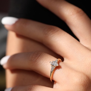 10x5mm Marquise Cut Moissanite Engagement Ring with Round Side <b>Stones</b> | Elegant Bridal Wedding Jewelry - Product Image 3