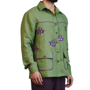 Camisa Casual de Verano para Hombre, Transpirable, de Algodón y Lino, con Bordado Floral, Manga Larga, Cuello Clásico, Estilo Urbano - Product Image 3