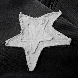 Couleur unie grande taille poids lourd 2025 lavage à l'acide en détresse broderie coton mélangé sweats à capuche - Product Image 5