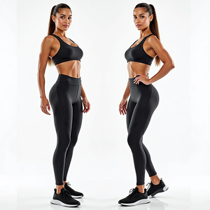 Conjunto de Yoga de otoño e invierno para mujer Sujetador cómodo sin costuras y mallas transpirables con pantalones cortos Patrón sólido - Product Image 2