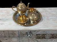 Cafetière de style indien en laiton doré de qualité supérieure, écologique, avec des ensembles de thé au design arabe