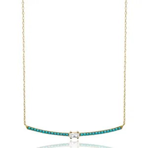 Collar con Colgante de Barra Larga de Turquesa Nano, Joyería Fina Turca, Hecho a Mano, Chapado en Rodio, Plata de Ley 925 - Product Image 1