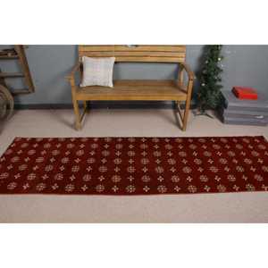 Turkish Vintage Rug, 2.7x9.1 ft <b>Runner</b> Rug, <b>Red</b> Yellow Ikat Rug - Product Image 3