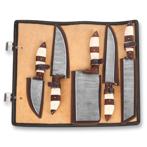 Ensemble de couteaux de chef en acier inoxydable avec accents de manche en bois, réglables, légers et portables, durables pour une utilisation en extérieur toute saison - Product Image 4