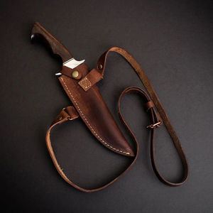 Couteau artisanal Hugh Glass en acier Damas de qualité industrielle, acier San Mai de haute qualité (noyau D2), manche en bois de Tali, couteau de camping en cuir - Product Image 6