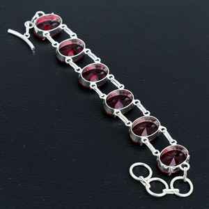 Bracelet à breloques en grenat rouge fait main, argent sterling 925, réglable, bijoux de luxe en pierres précieuses, cadeau élégant pour un anniversaire, pour femmes - Product Image 6