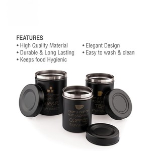 โถเก็บกาแฟดำทรงกระบอกดีไซน์ทันสมัยเรียบง่ายพร้อมลายพิมพ์ข้อความ - Product Image 3