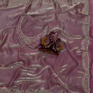 Sari indien de haute qualité en tissu de soie doux, couleur violet, avec un élégant chemisier fantaisie, pour les fêtes, les mariages, les festivals, pour femmes et filles - Product Image 1