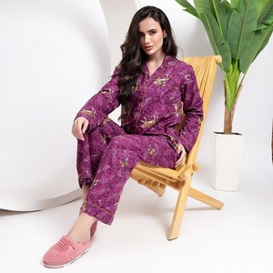 Pijamas de Verano para Mujer, 100% Algodón, Estampado Floral, Transpirable, Lavable a Máquina, Manga Larga, Tejido Térmico - Product Image 6