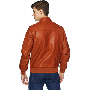 Veste d'hiver zippée courte pour homme sur mesure, style streetwear noir, col montant en PU, broderie, veste en cuir de vache pour homme - Product Image 2