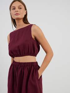 Summer Wear Top Solid Pattern Women Fitted Maroon Western Solid Printed Relaxed Sleeveless Halter Neck Linen Available Big Size - Product Image 2
