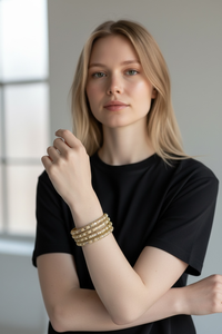 Conjunto de Brazaletes de Oro con Perlas Étnicas de Diseño, Corte Esmeralda, para Novias y Bodas, Alta Demanda, Resistente al Deslustre, Listo para Enviar - Product Image 2