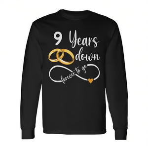 Camiseta de manga larga para el 9º aniversario de boda de pareja, 9 Years Down Forever To Go - Product Image 2