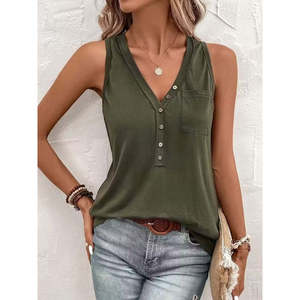 Blusa de viscosa con tirantes y botones frontales para mujer, 34387 - Caqui - Product Image 2