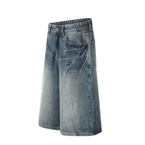 OME-Jean ample à coupe ample pour homme, vêtement de ville en vrac délavé à l'acide, short en jean surdimensionné Y2K, 3/4 de longueur - Product Image 4