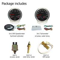 Set Speedometer GPS 85mm 2 Gauge 120MPH Odometer Tachometer 8000RPM Pengukur Bahan Bakar/Suhu Air 40-120 Piston Tekanan Oli