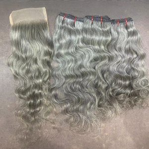 Vente en gros Extensions de Cheveux Humains Vierges de Grade 9A Sel Poivre Gris 26-36 Pouces Longueur Étirée Double Vague Frontale Disponible HD - Product Image 1