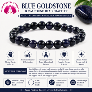 <b>Blue</b> Goldstone 8mm Round <b>Crystal</b> <b>Bracelet</b> for Confidence Motivation Focus & Positive Energy-Men & Women - Product Image 3