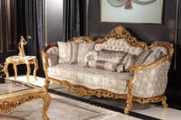 Ensemble de canapés de luxe en bois d'acajou sculpté à la main, style moderne du milieu du siècle, 7 places, en tissu, pour hôtels et centres commerciaux