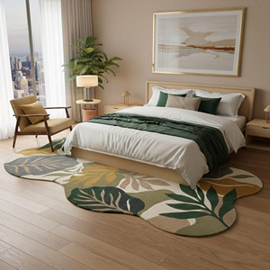 Tapis de luxe à motifs de feuilles tissé à la main, tapis moderne biologique, tapis en laine, décoration de salon, décoration de la maison, support en latex, cadeau du Nouvel An - Product Image 2