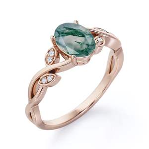 แหวนพลอยวิกตอเรียทรงรีสีเขียวมอสและเพชรเซอร์โคเนียทรงลูกบาศก์สีเงิน925สำหรับงานแต่งงาน - Product Image 2