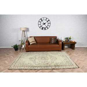 5,2x8,1 ft Large Turkish Rug, Vintage Rug, <b>Brown</b> Yellow Polka dot <b>Wool</b> Rug - Product Image 1