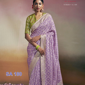 ส่าหรีดีไซน์สวยงานปาร์ตี้ผ้าแจ็คการ์ดแบบคลุมตัวล่าสุด - Product Image 2